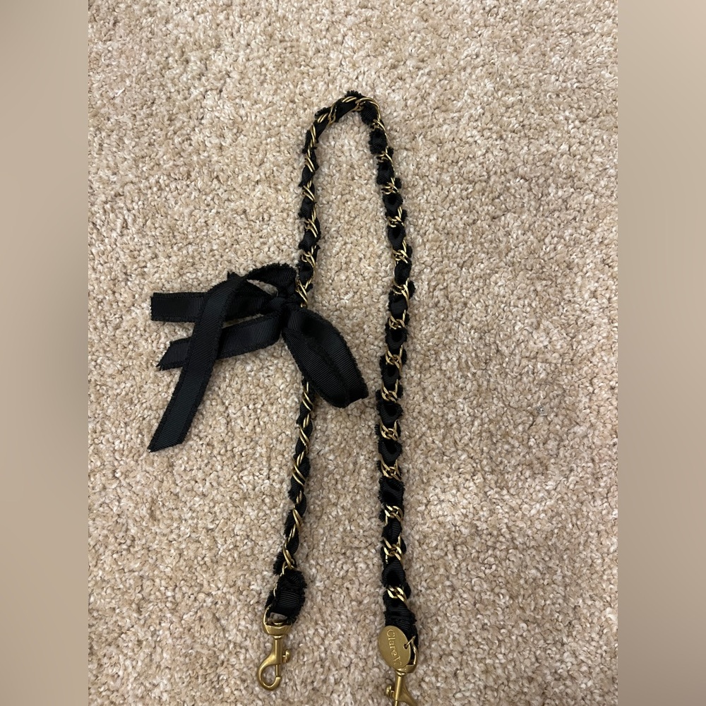 Clare V. black Grosgrain chain frayed ribbon shoulder strap